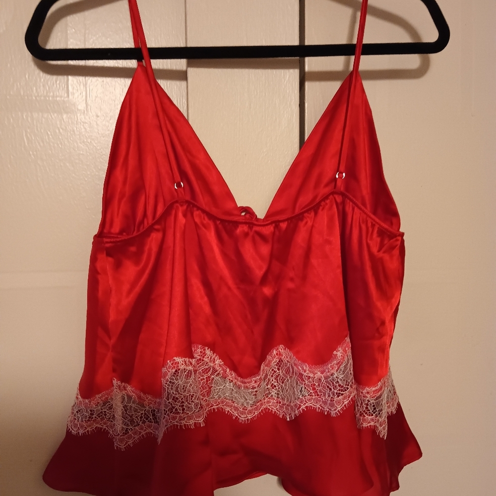 Victoria's Secret Satin Cami And Short Sleep Set Womens XL Red Lace Ruffle - Picture 8 of 15